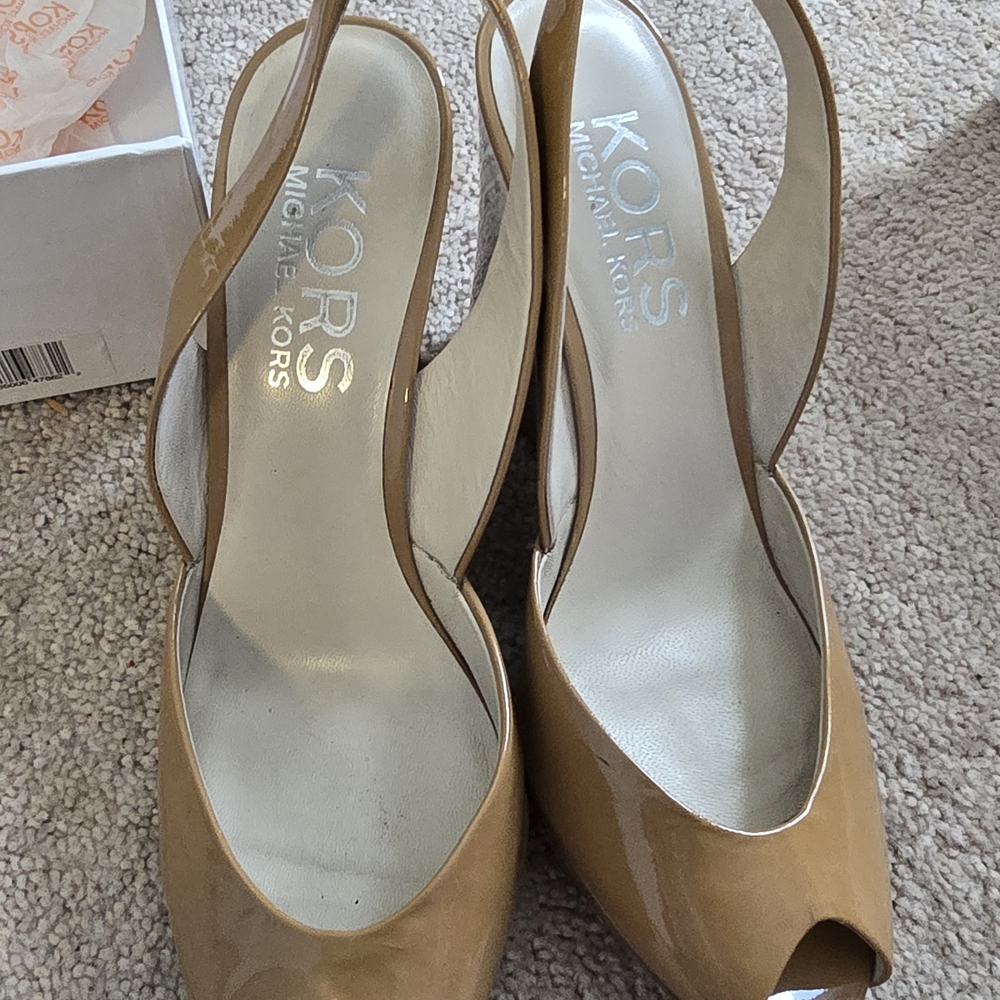 Michael Kors Camel Peep-Toe Slingback Heels